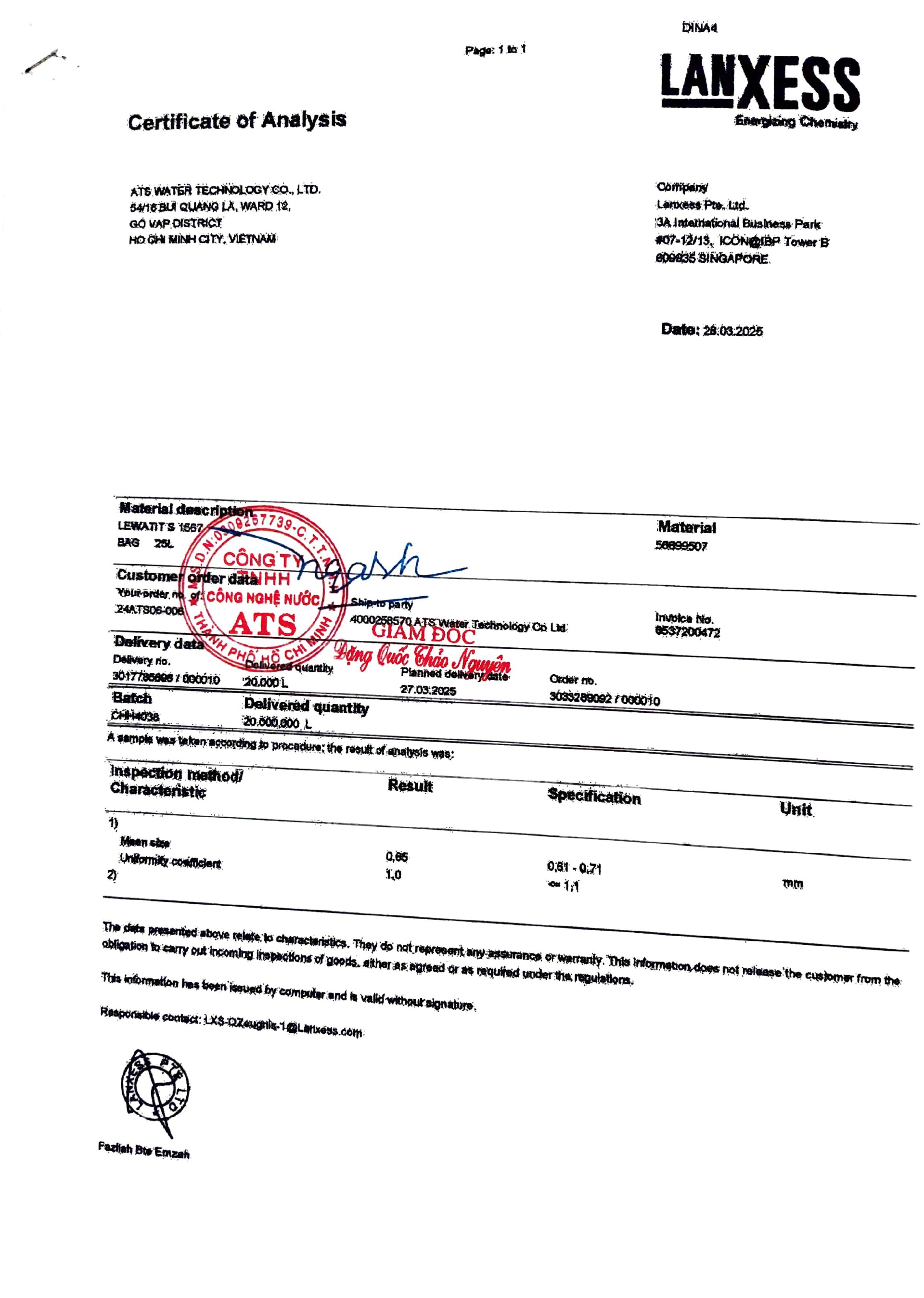 Báo Giá Vật Liệu Lọc Nước Giá Sỉ Tại Đà Nẵng – Hạt Nhựa Trao Đổi Ion Lanxess (Đức) Chính Hãng